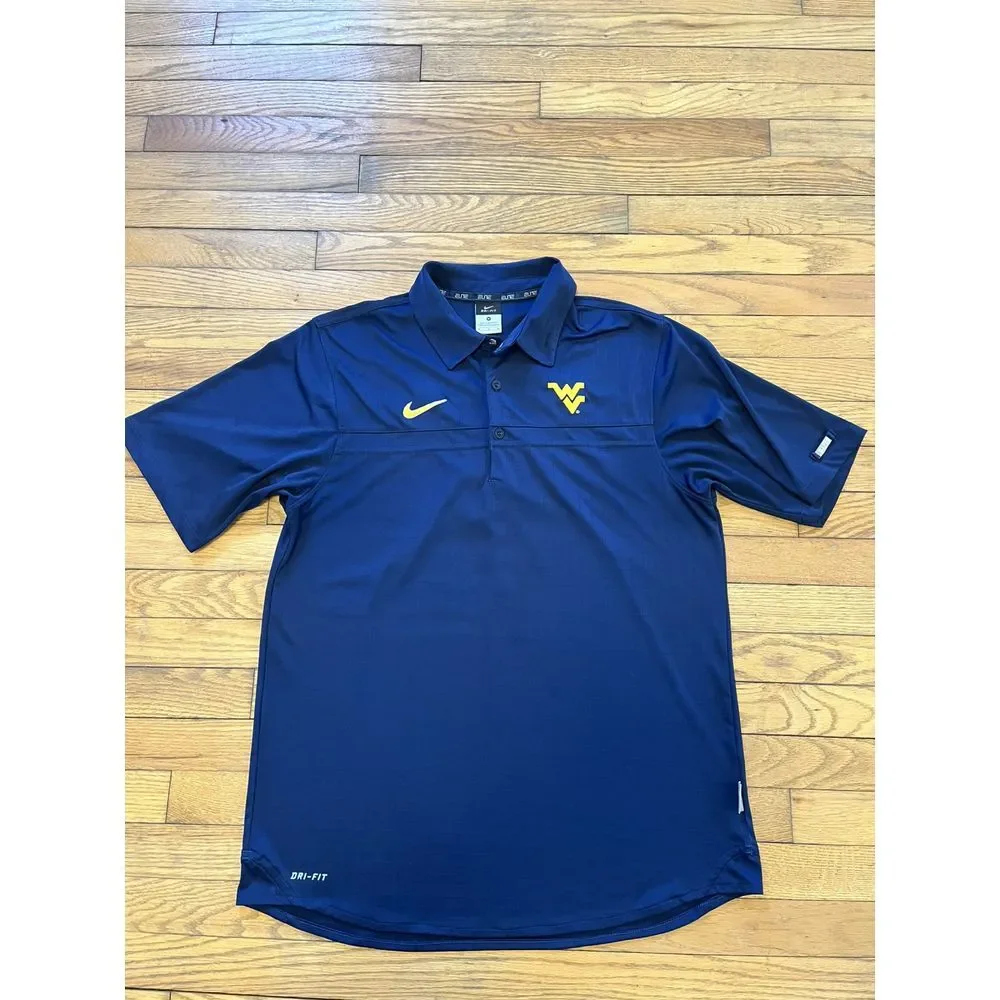 Nike Elite Dri Fit West Virginia Mountaineers WVU Blue Golf Polo‎ Men's Medium
